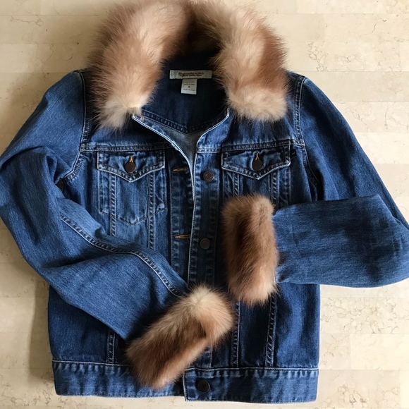 jean jacket with fur collar and cuffs